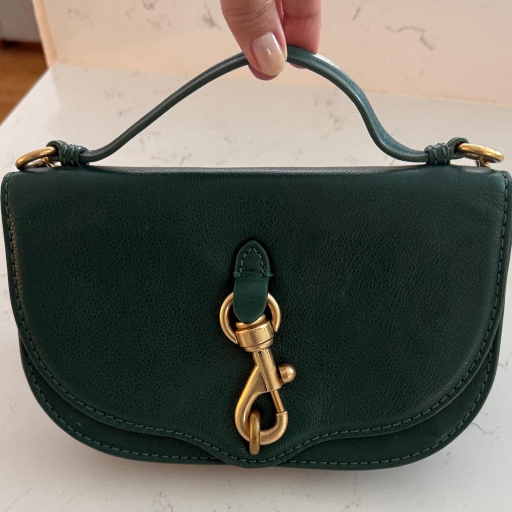 Rebecca Minkoff Dark Green leather  Crossbody Bag shoulder handbag purse gold - Picture 7 of 8